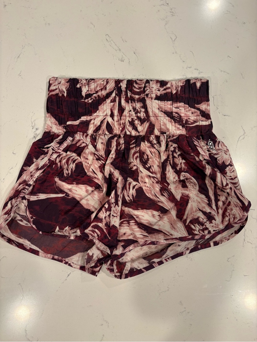 Free People Movement Women's High-Waist Maroon & Cream Printed Shorts-Size S